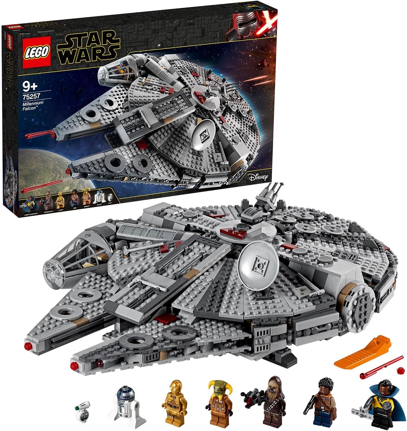 Lego 75257 Star Wars Millennium Falcon Spaceship Construction Set with Finn, Chewbacca, Lando Calrissian, Boolio, C-3PO, R2-D2 and D-O, The Rise of Skywalker Collection