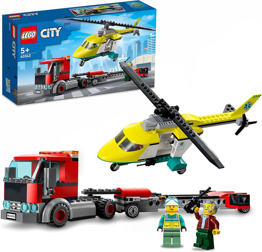 LEGO 60343 City Helicopter Transporter, Toy from 5 Years with Truck, Rescue Helicopter and Mini Figures, Gift Idea for Boys and Girls