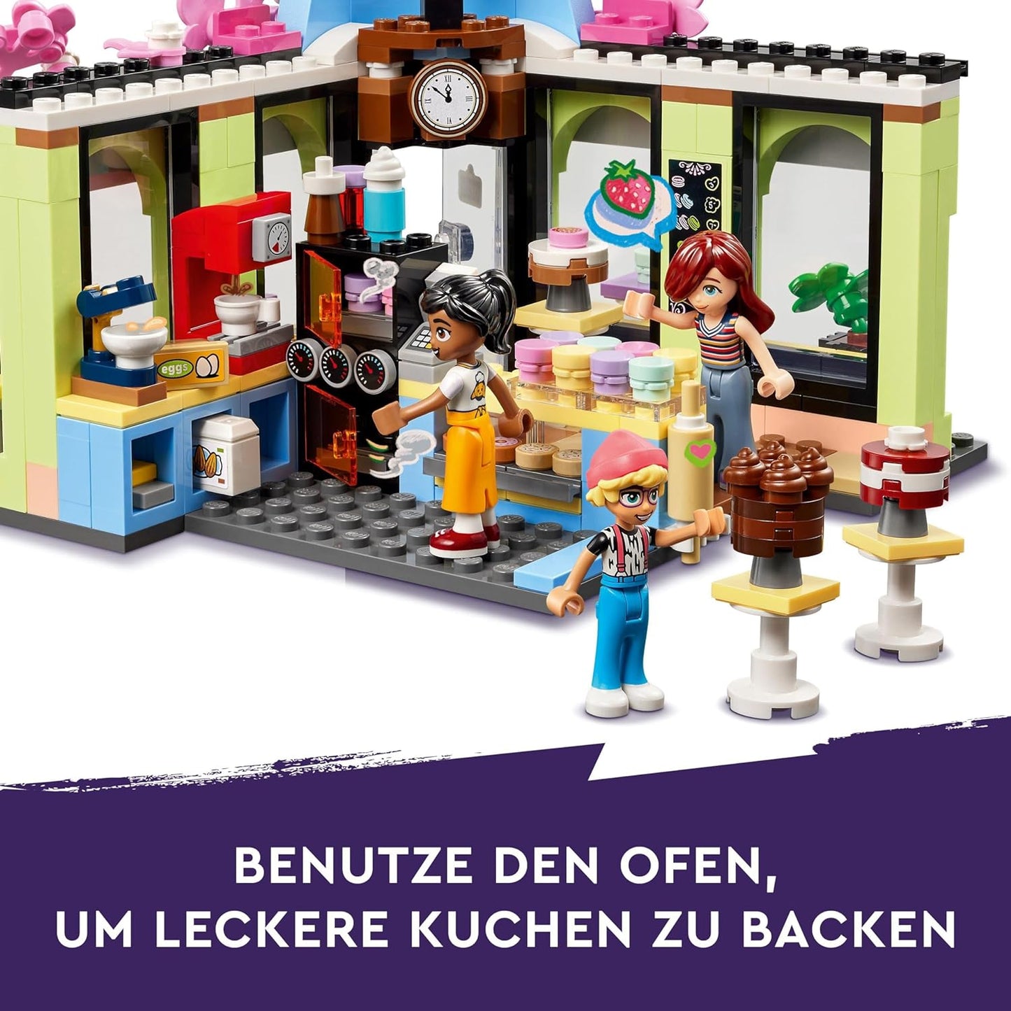 LEGO Friends Heartlake City Café, Children's Toy, Bakery, Gift Idea for Girls and Boys 6 Years and Up, Set of 3, Toy Figures and Dog Figure, 42618