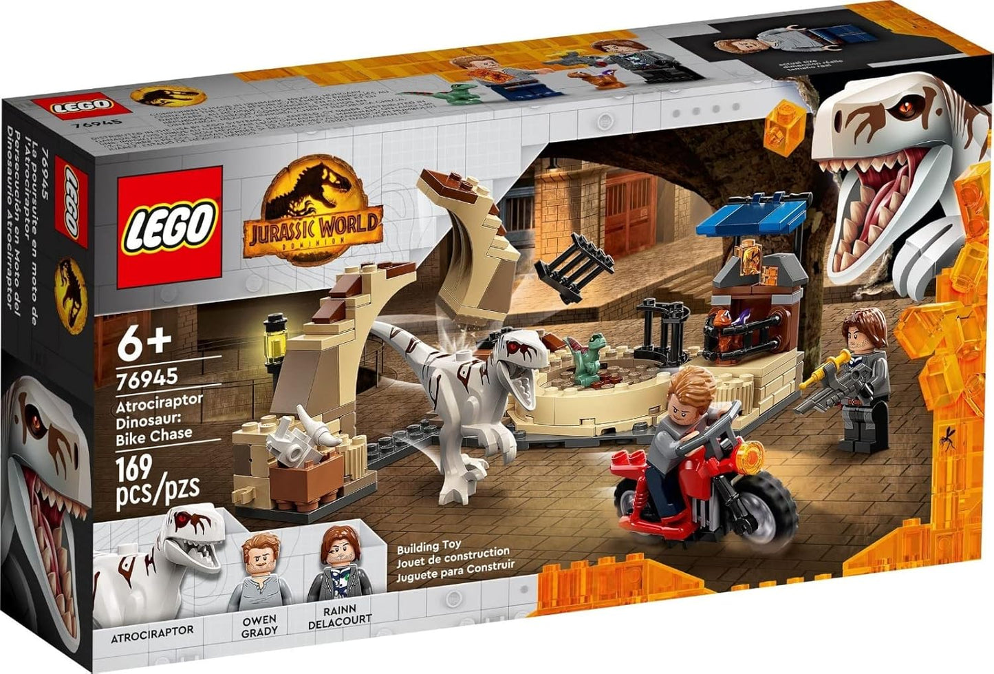 LEGO 76945 Jurassic World Atrociraptor: Motorcycle Chase, Set of 3 Dinosaur Figures and Toy Motorcycle for Children from 6 Years