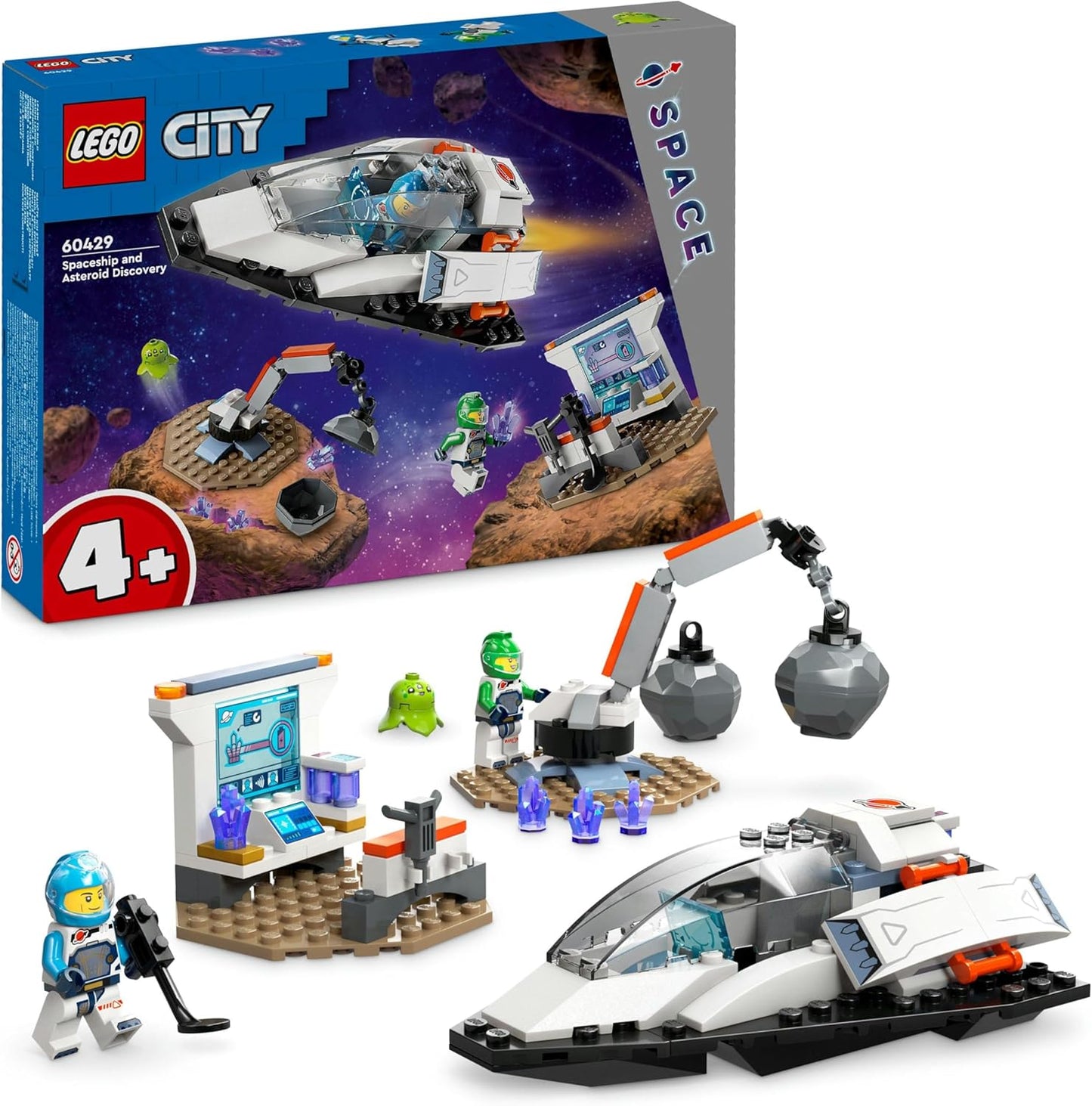 LEGO City Bergung eines Asteroiden im Weltall, Weltraum-Spielzeug mit Raumschiff, Raumstation, 2 Minifiguren und eine Alien-Figur, Geschenk für Kinder, Jungs und Mädchen ab 4 jahren 60429