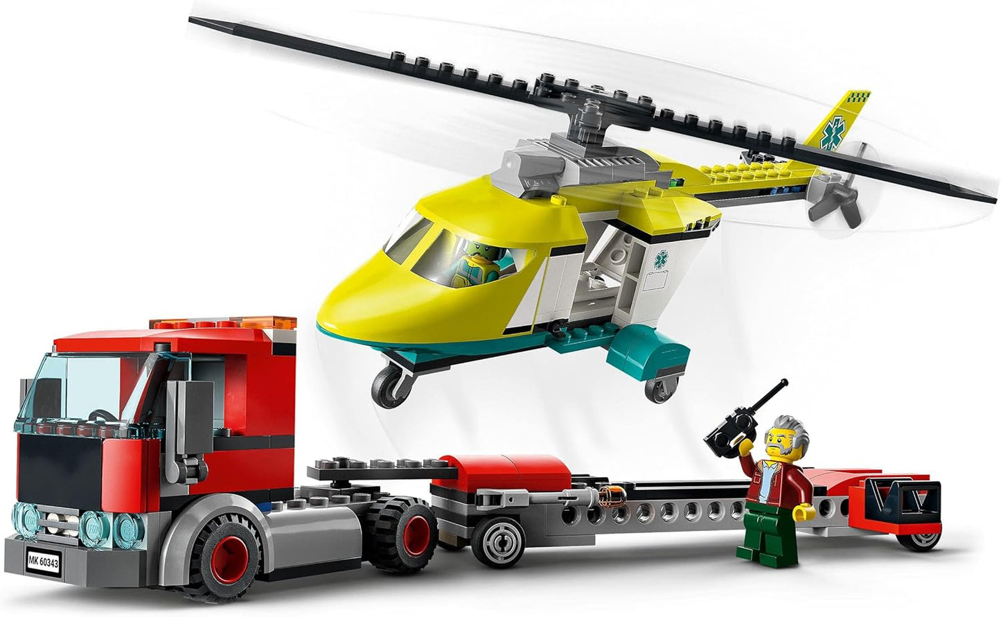 LEGO 60343 City Helicopter Transporter, Toy from 5 Years with Truck, Rescue Helicopter and Mini Figures, Gift Idea for Boys and Girls