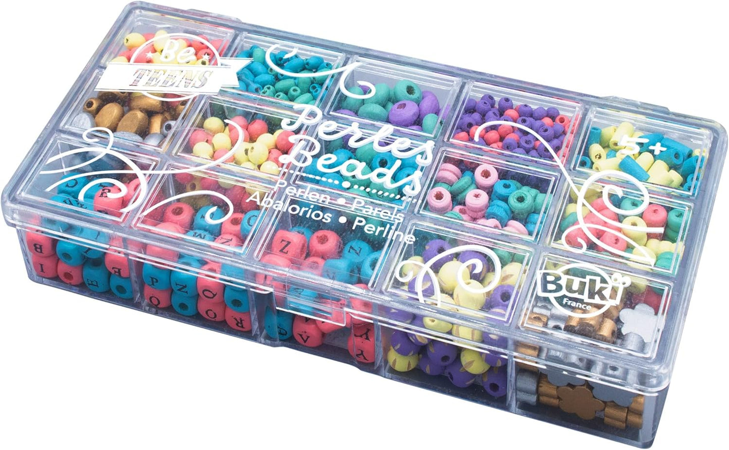 Buki - PE015 - Box of Wooden Beads - Colourful