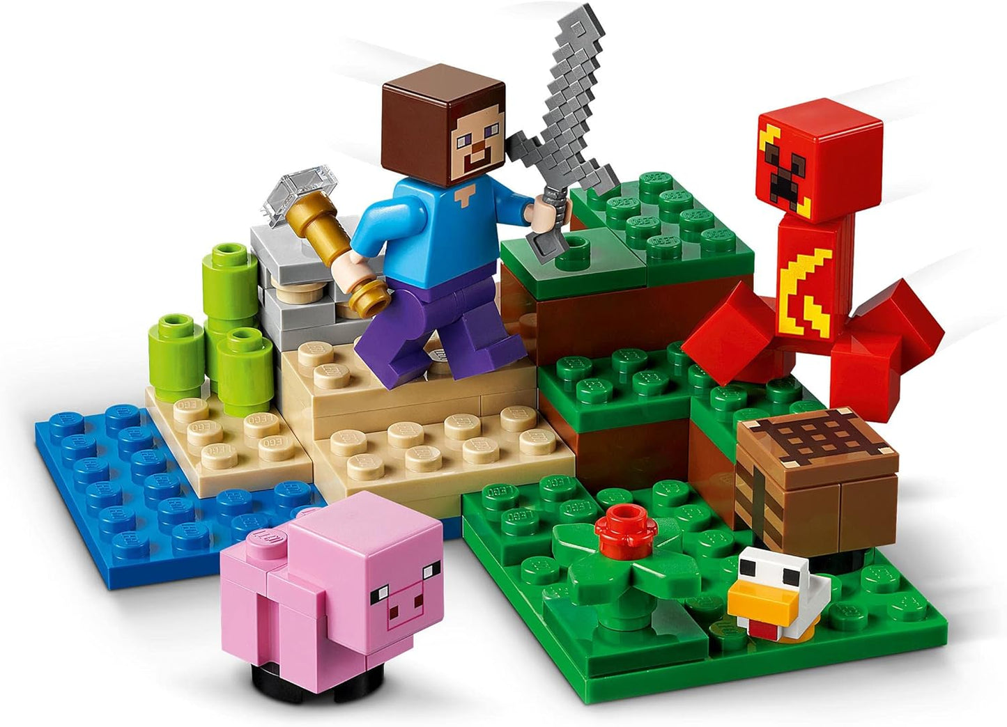 LEGO 21177 Minecraft The Ambush of the Creeper, Toy Set with Steve, Pig and Chick Figures, Children's Toy from 7 Years with Mini Figures