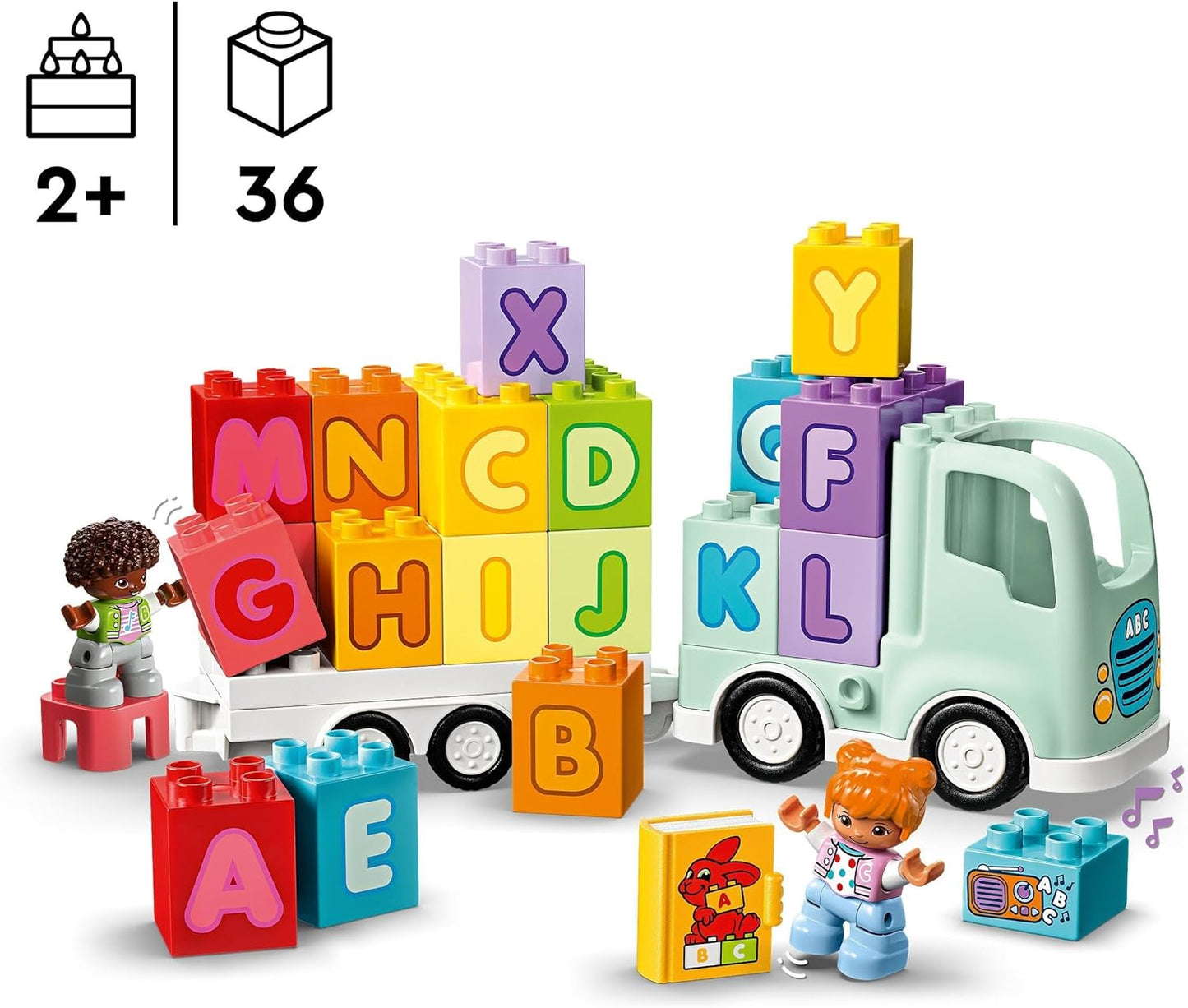 LEGO DUPLO Town Alphabet Truck Toy for Toddlers, Boys & Girls Aged 2 Plus, ABC Learning Vehicle Construction Toys Set with a Trailer Carrying Alphabet Bricks and Boy and Girl Figures 10421