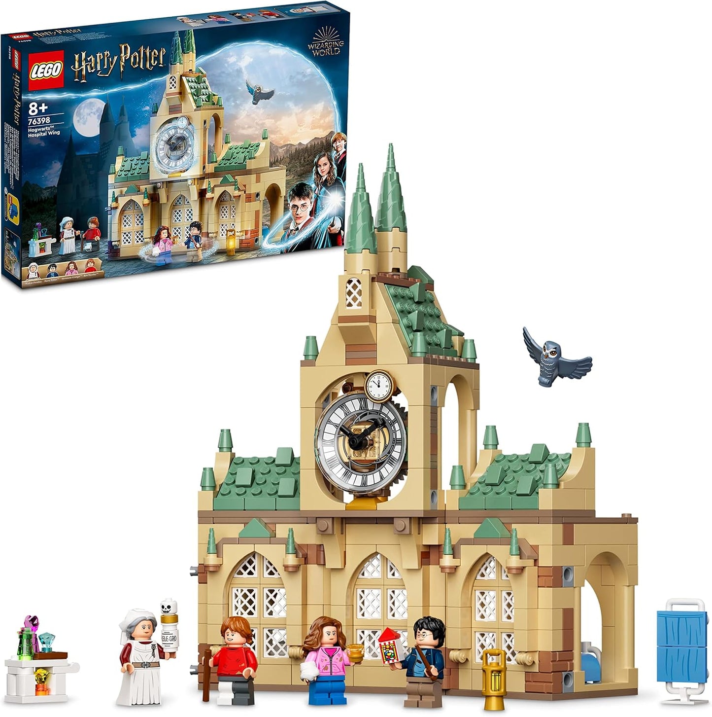 LEGO 76398 Harry Potter Hogwarts Hospital Wings Castle Toy with 4 Mini Figures Including Harry, Ron and Hermione from The Prisoner of Azkaban, with Trading Cards, Gift for Boys and Girls