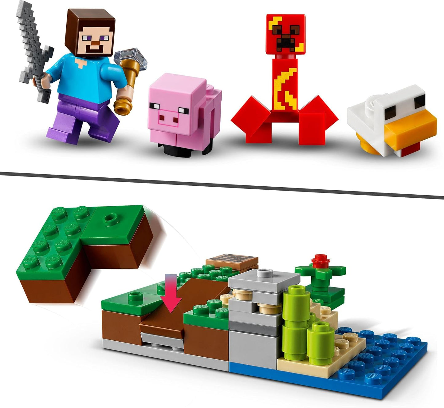 LEGO 21177 Minecraft The Ambush of the Creeper, Toy Set with Steve, Pig and Chick Figures, Children's Toy from 7 Years with Mini Figures