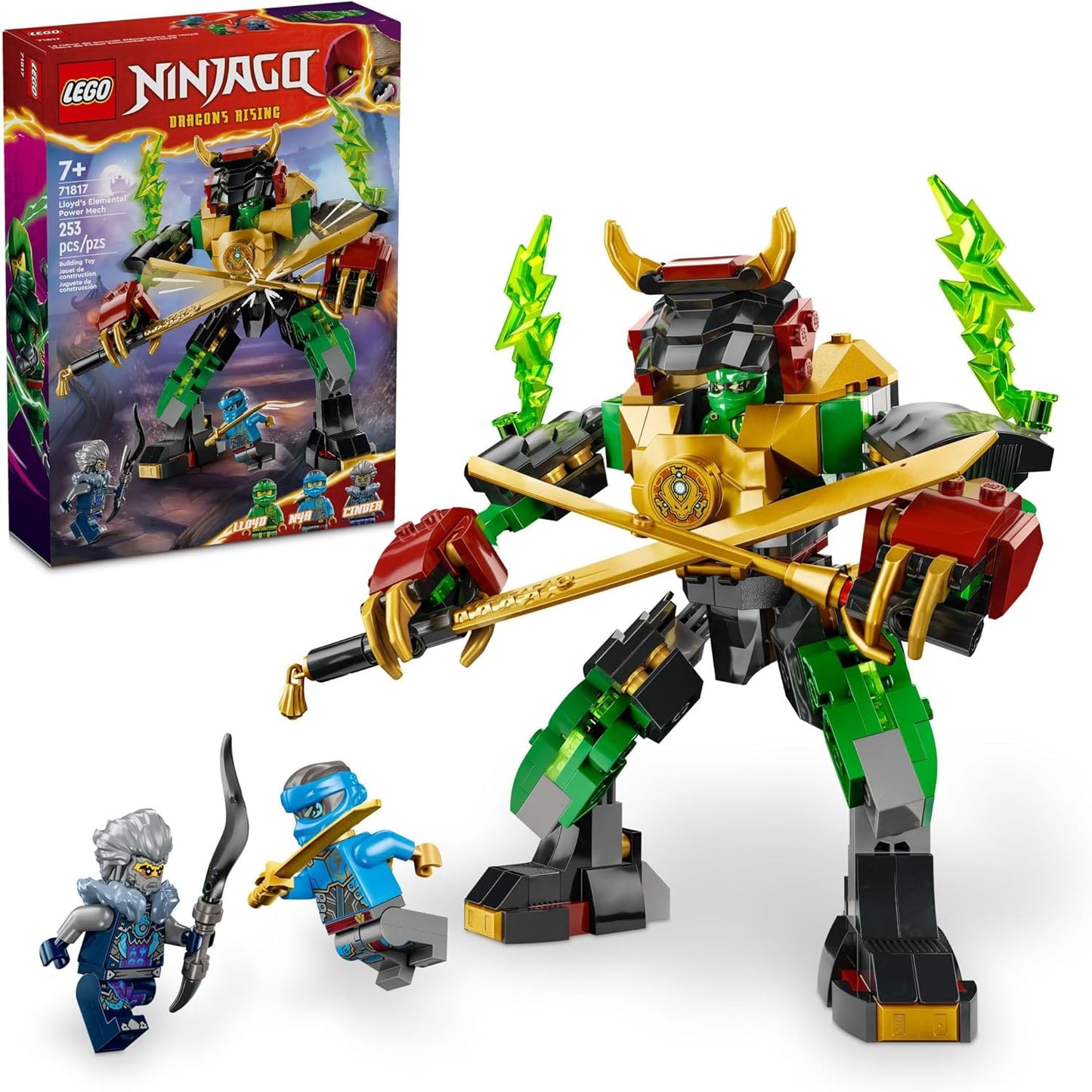 LEGO Ninjago 71817 Lloyd's Elemental Power Mech Adjustable Fighting Toy with 3 Ninja Action Figures, Adventure Playset for Boys and Girls, Ninja Gift Idea for Children from 7 Years