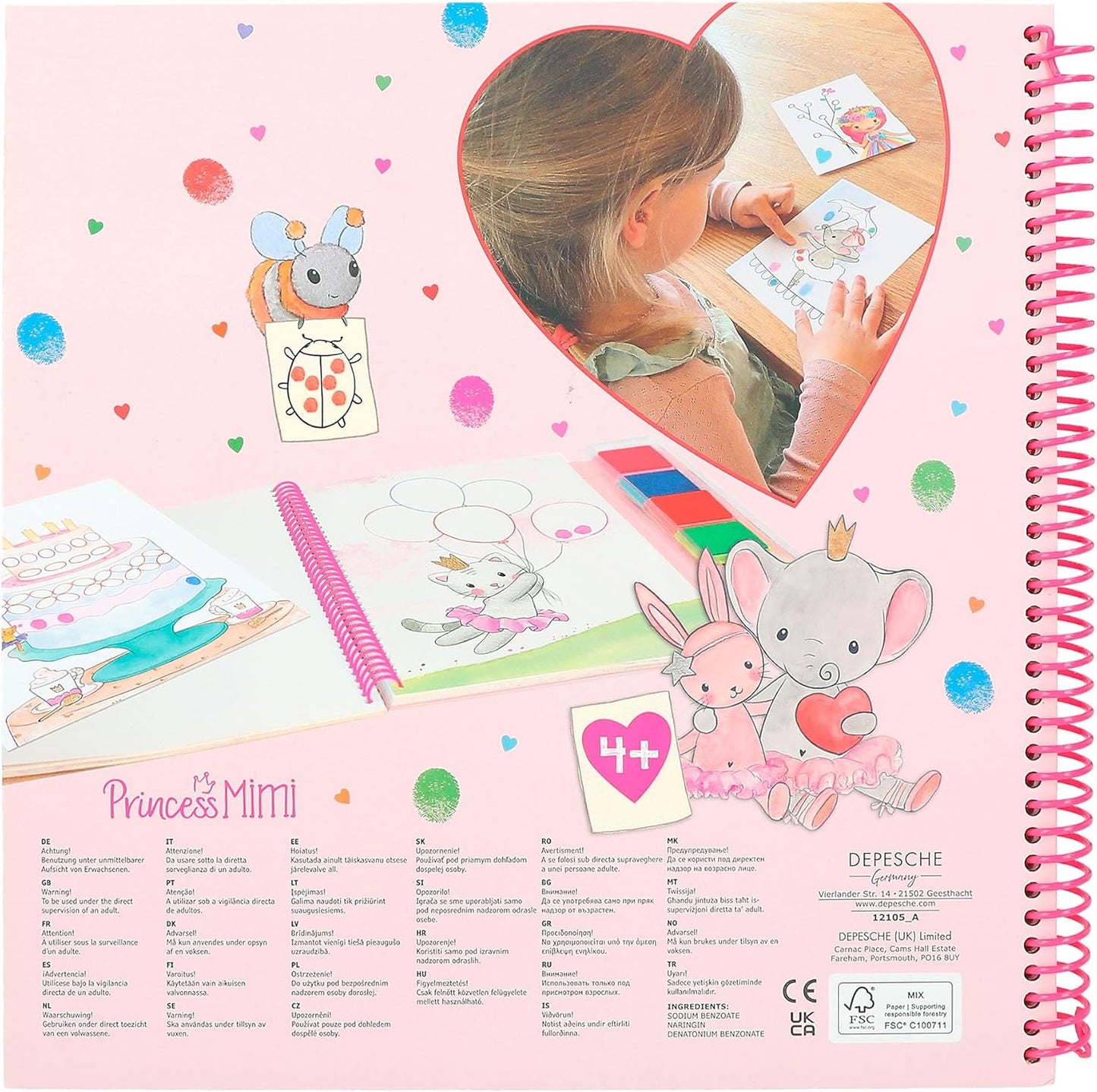 Depesche 12105 Princess Mimi Fingerprint Fun Colouring Book with 4 Ink Pads for Colouring with Your Fingers