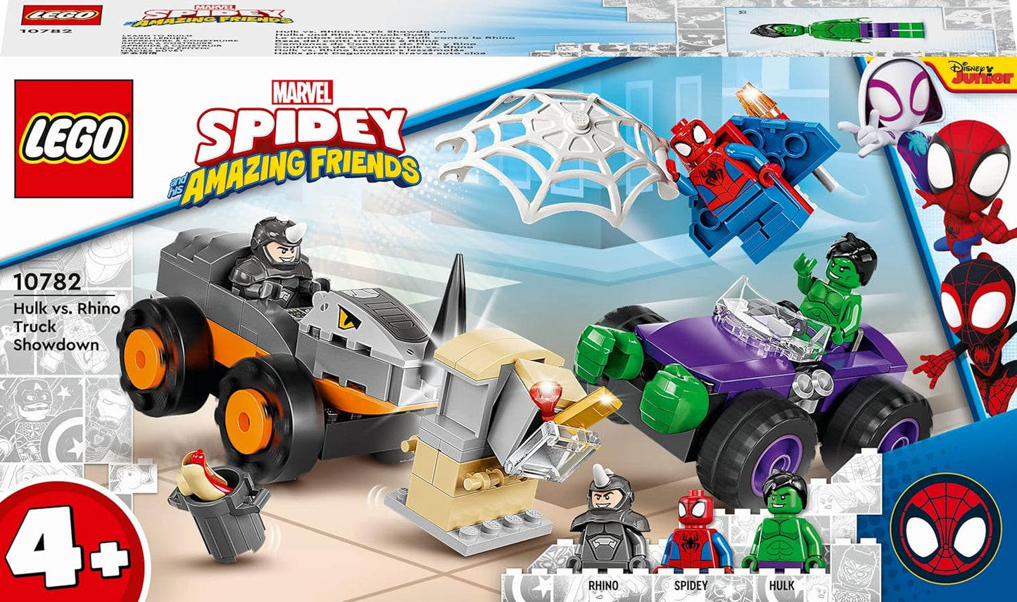 Lego 10782 Marvel’s Spidey and His Amazing Friends Hulk Vs Rhino Truck Showdown, Spider-Man Set, Superhero Toy Building Kit, from 4 Years Old