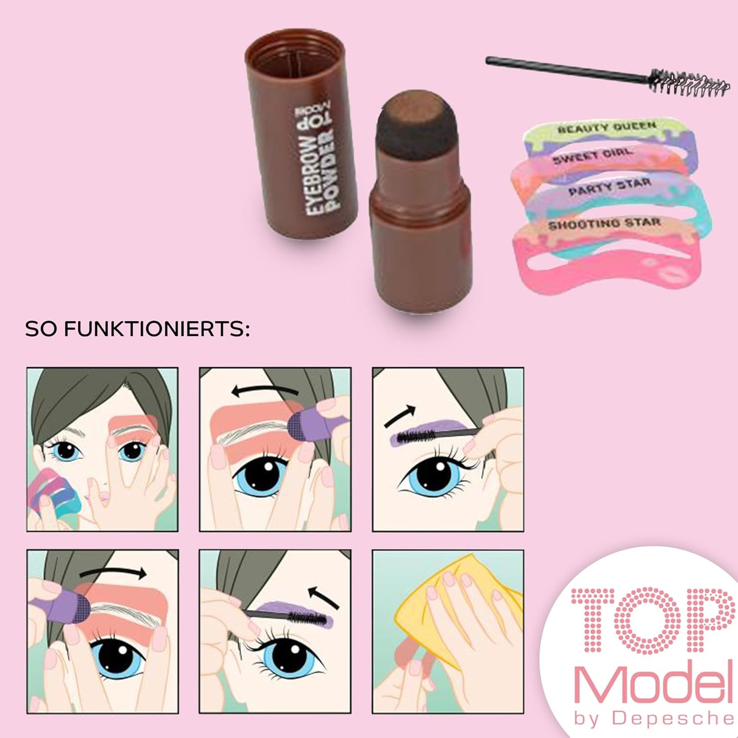 TOPModel Beauty and Me Lip Gloss Set, 1 Set with 3 Lip Gloss + TopModel Eyebrow Set, Beauty and Me Set of 2 in 2 Colours, Child-Friendly Make-Up Fun for Girls