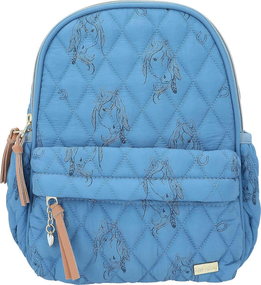 Depesche 12026 Miss Melody Blue Quilt Children's Backpack with Horse Pattern and Quilted Seam Look, Bag in Pale Blue with Adjustable Shoulder Straps