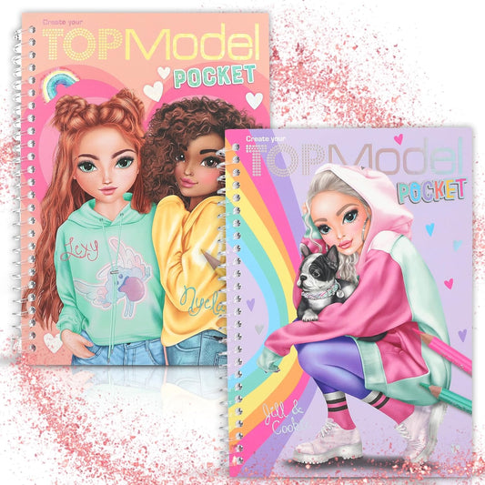 TOPModel Pocket Colouring Book Set - 2 x Compact Colouring Books for Travelling, Ideal for Creative Kids and Girls who Love Fashion and Design, with Trendy Outfits and Cool Designs to Design