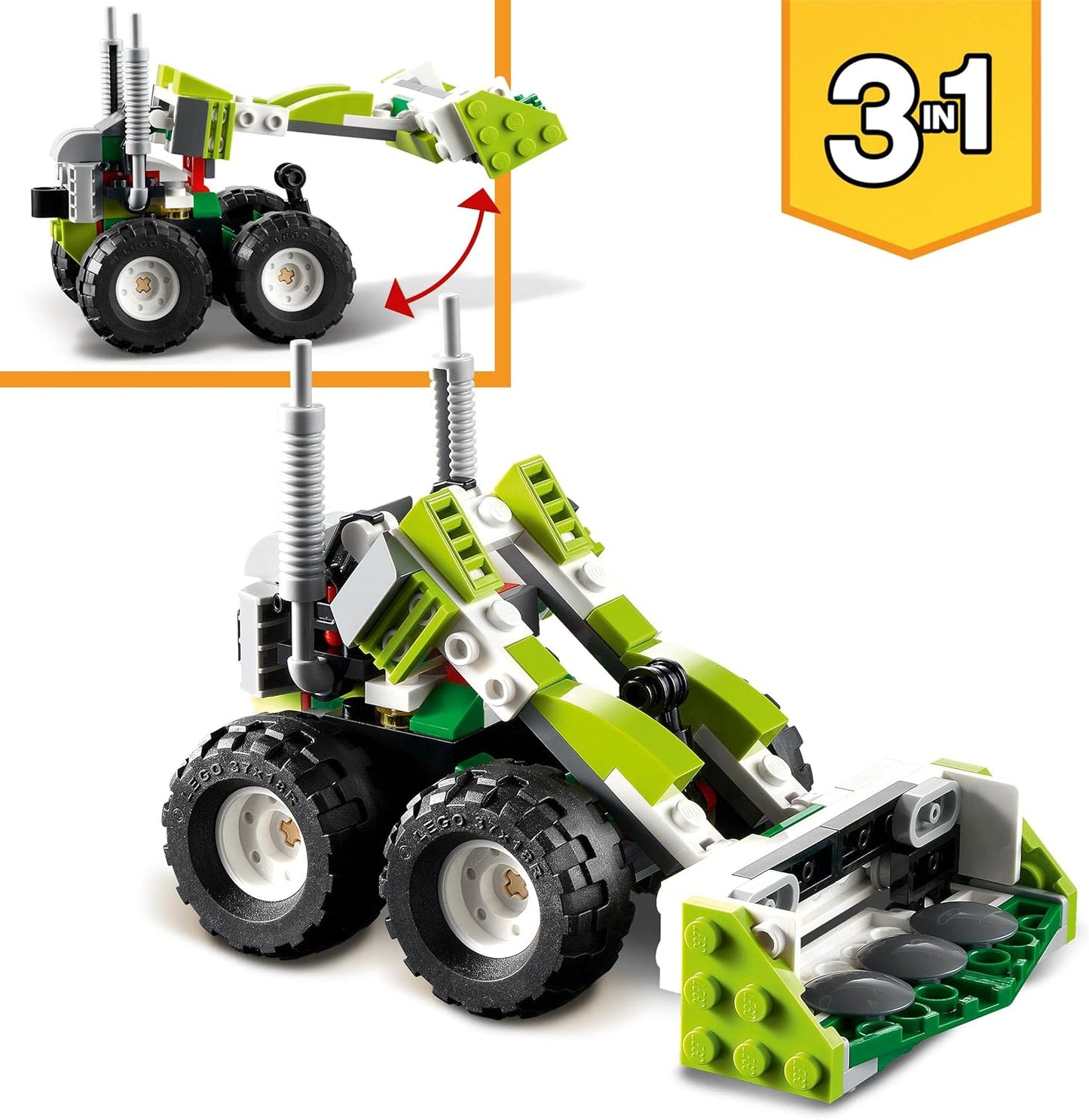 LEGO 31123 Creator 3-in-1 Off-Road Buggy, Quad, Compact Loader, Toy Vehicles for Children from 7 Years, Excavator, Toy Car