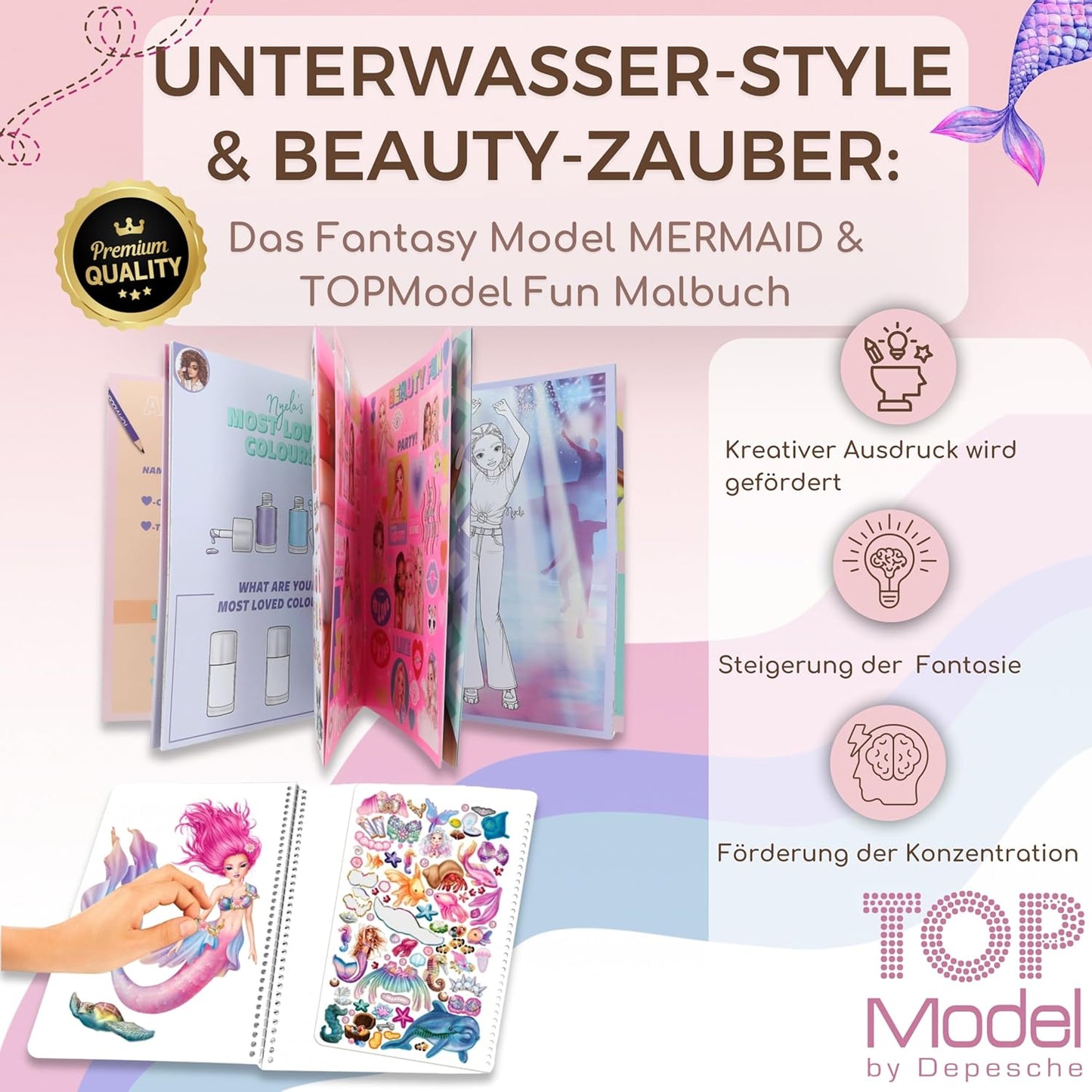 Depesche Fantasy Model Mermaid+TOPModel Beauty Fun Colouring Book - Creative Colouring Book for Fantasy and Styling!