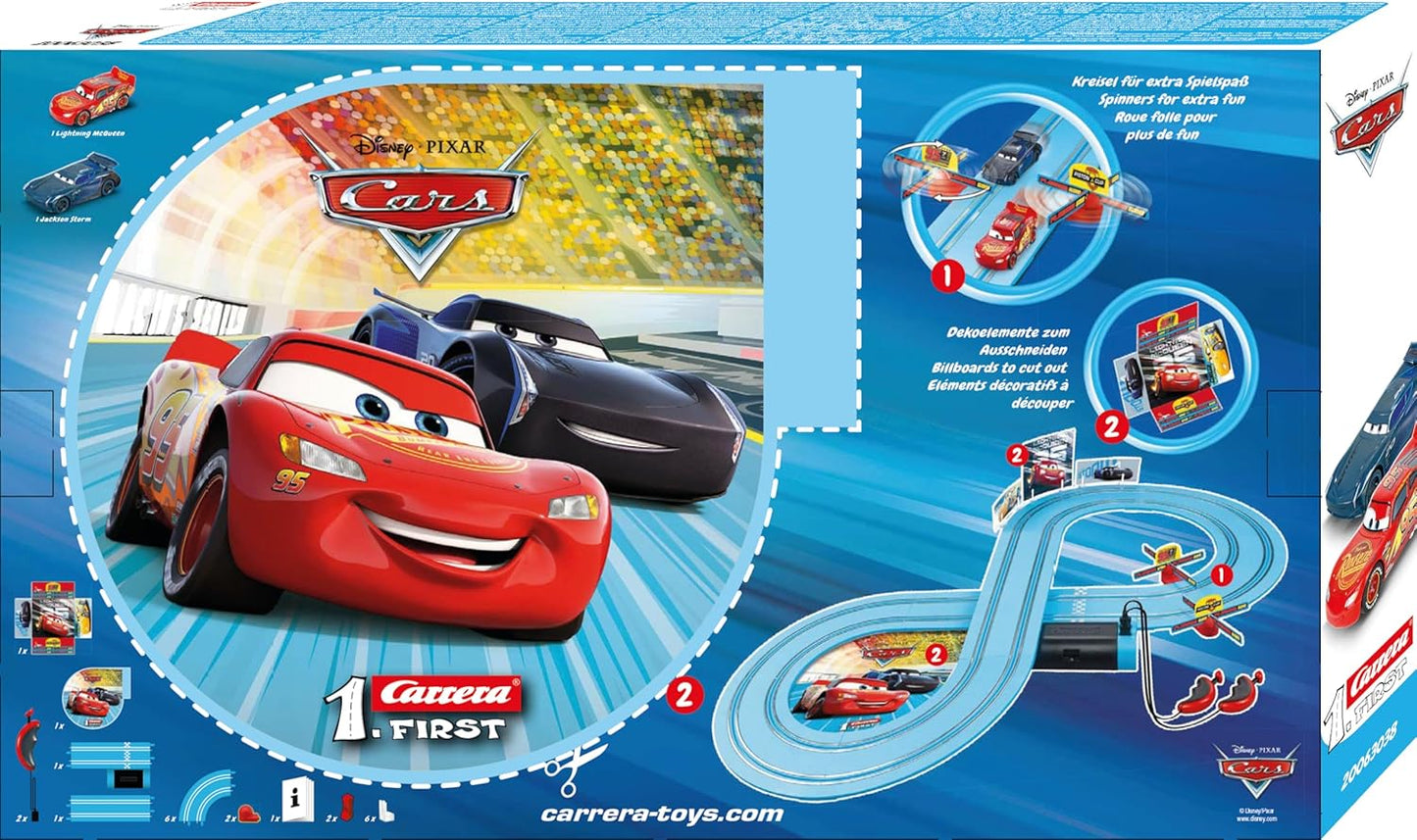 Carrera First Disney Pixar Cars - Power Duel Car Racing Track for Children from 3 Years I 2.4 m Race Track I 2 Remote-controlled Cars with Lightning McQueen and Jackson Storm I Gifts for Christmas