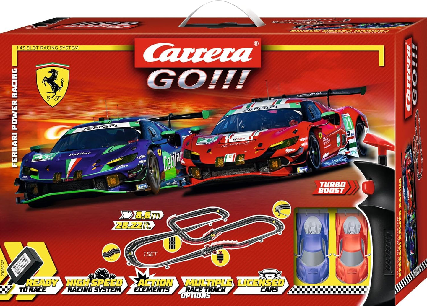 Carrera - 20062575 - Carrera GO!!! Ferrari Power Racing Race Track Set I Racing Track with Licensed Slot Cars | Up to 2 Players | For Children from 6 Years and Adults