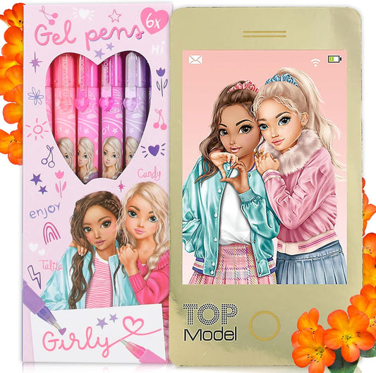 Depesche TOPModel Girly Gel Pen Set + Mobile Notebook with Wobble Image - Creative Writing and Colouring Set for Girls, with Colourful Gel Pens and Trendy Notebook with 3D Wobble Effect