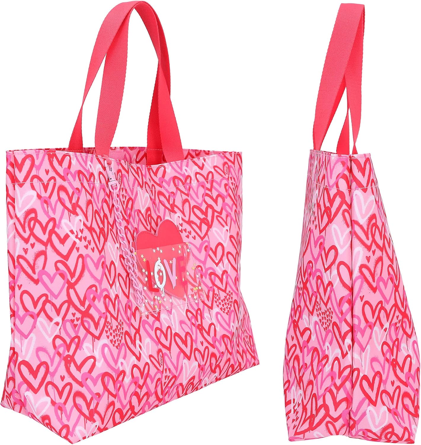 Depesche TOPModel One Love 12234 Tote Bag in Pink and Red with Hearts, Shopper with Inner Pocket, multicoloured