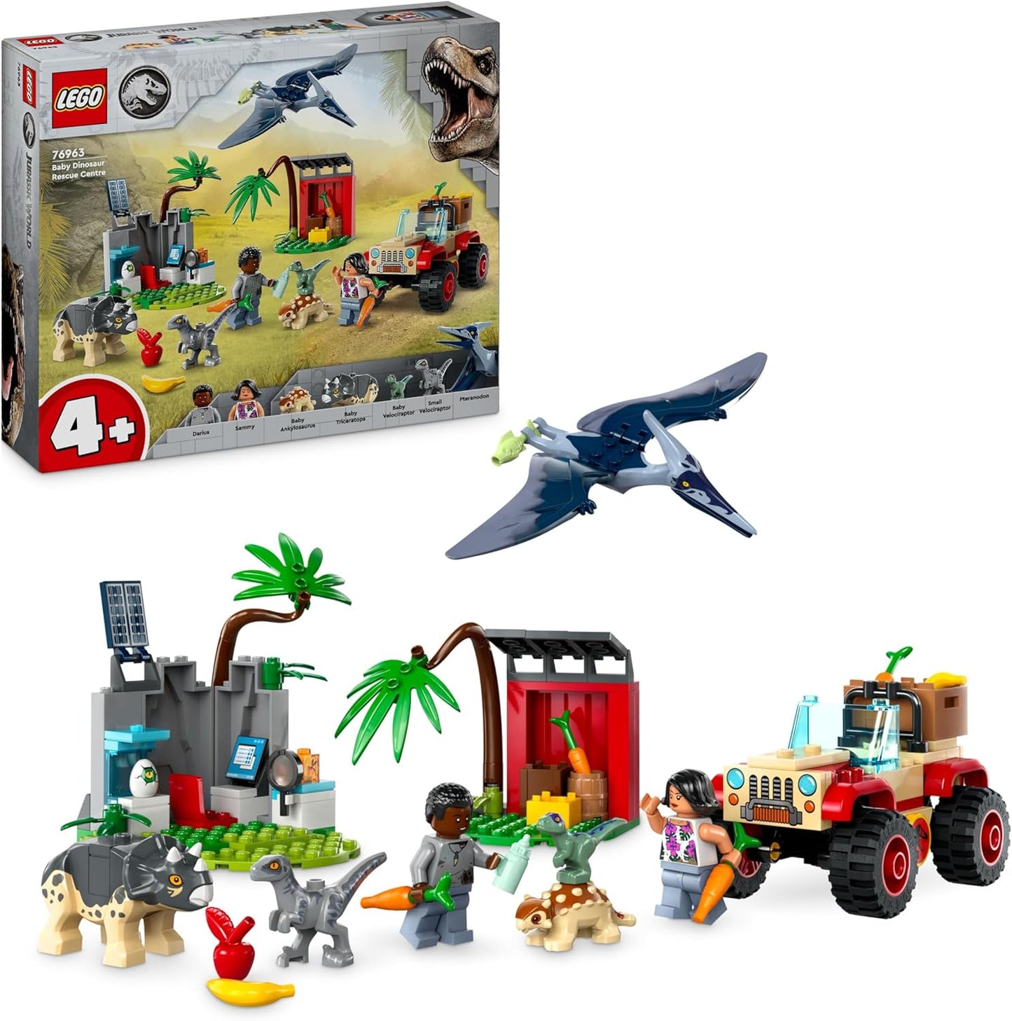 LEGO Jurassic World Rettungszentrum für Baby-Dinos, Set mit kleinen Dinosaurier-Figuren, darunter Triceratops, Ankylosaurus und Velociraptor, Dino-Geschenk für Jungen und Mädchen ab 4 Jahren 76963