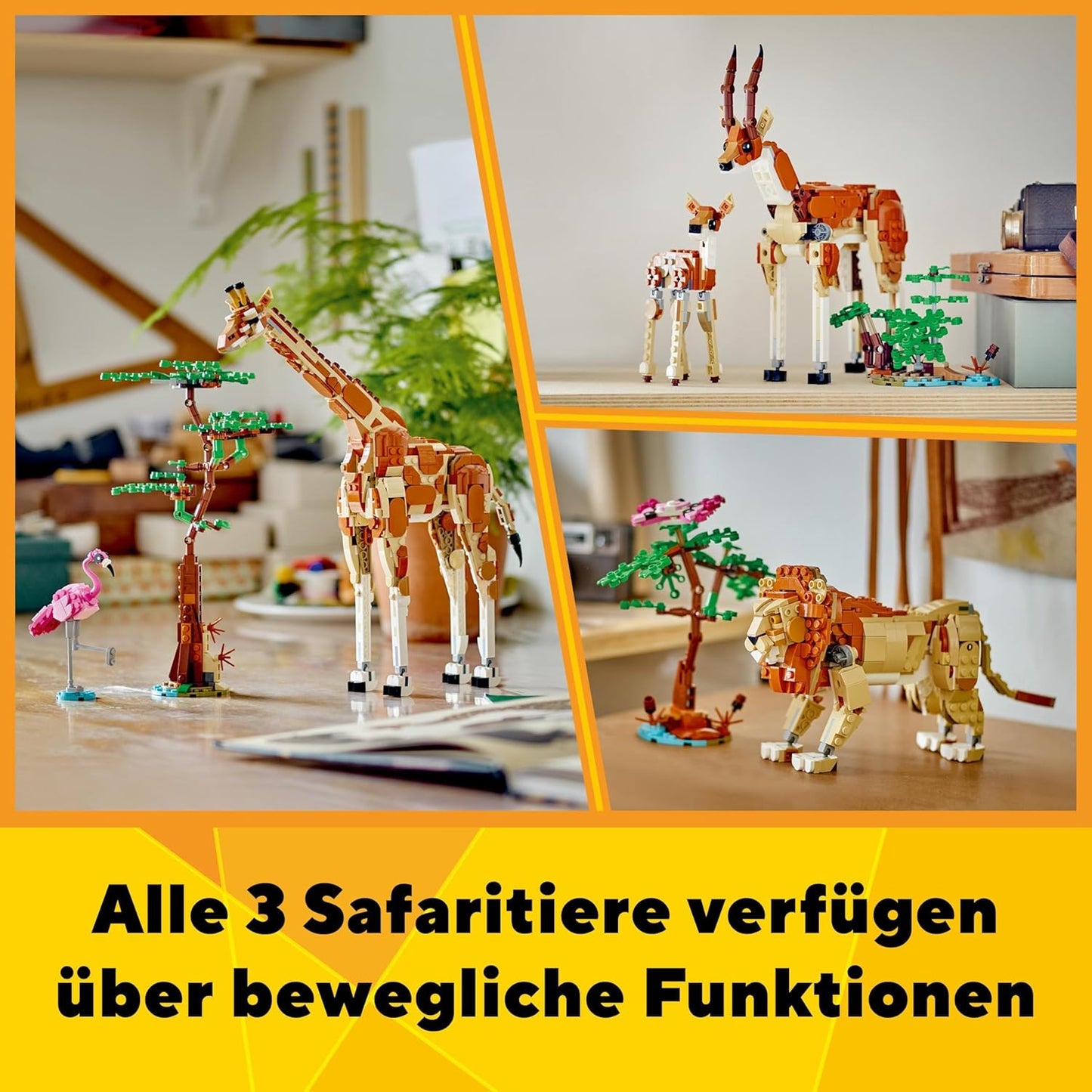 LEGO Creator 3-in-1 Animal Safari, Creative Set with Animal Figures, 3 Building Options: Toy Giraffe, Gazelles and Lion, Toy Animals for Girls and Boys, Nature Gift for Children from 9 Years 31150