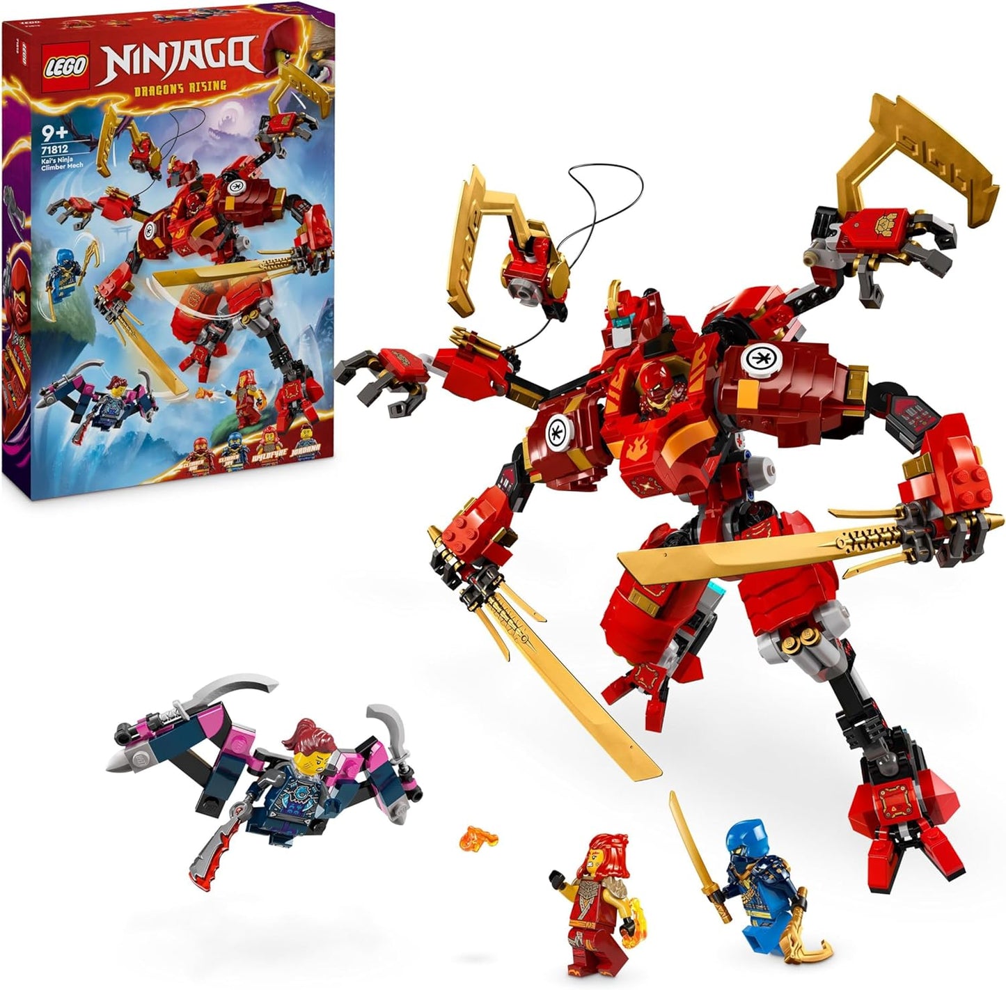 LEGO Ninjago Kais Ninja Climbing Mech Set, Ninja Toy with Buildable Action Figure and 4 Mini Figures, Adventure Set for Children, Birthday Gift for 9 Year Old Boys and Girls 71812