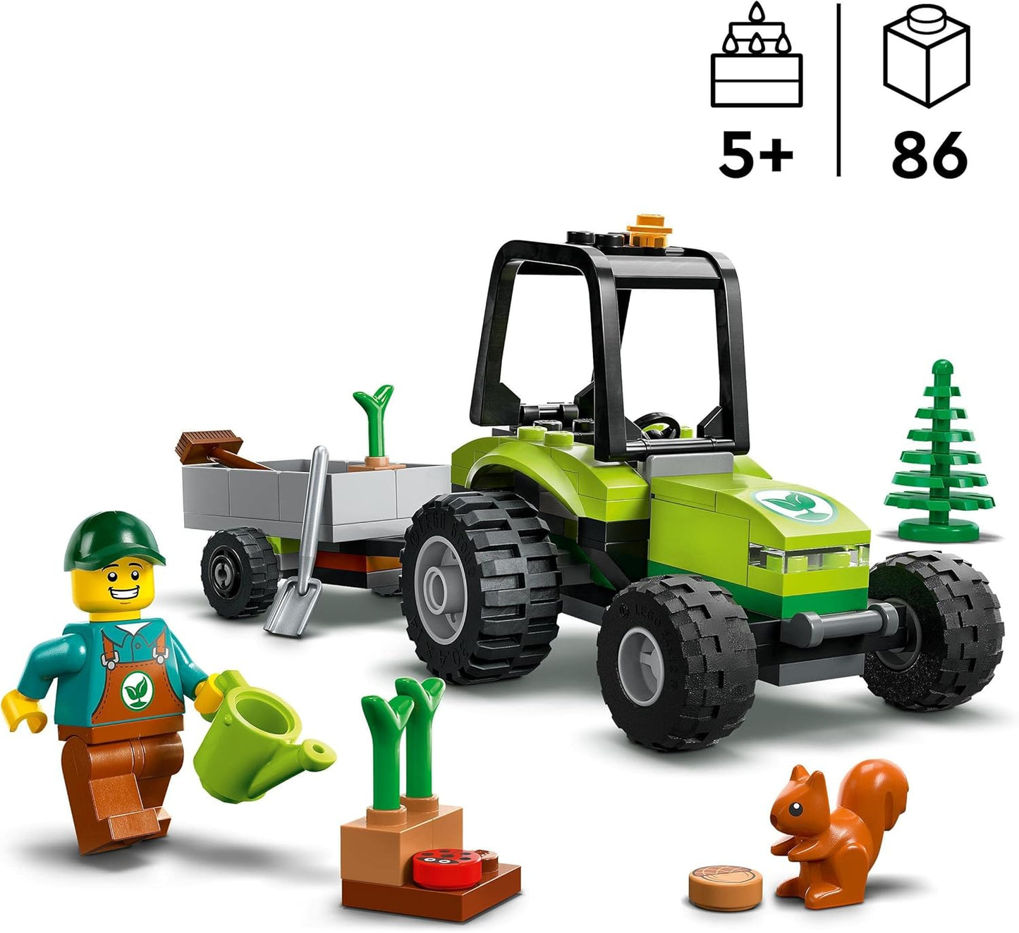 LEGO 60390 City Small Tractor, Toy Tractor with Trailer, Vehicle for Farm Set with Gardener Mini Figure & Animal Figure, Construction Toy from 5 Years