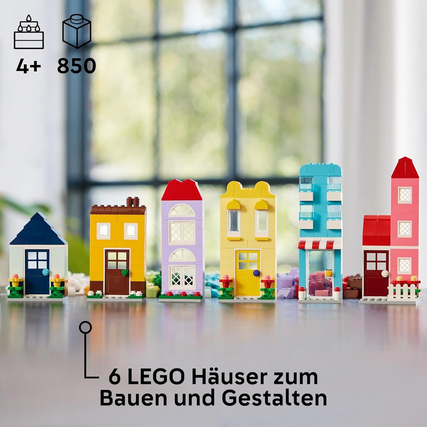 LEGO Classic Creative Houses Building Blocks Set for Children, Construction Toy with 850 Bricks, House Building Toy with Accessories, Gift for Boys and Girls from 4 Years 11035