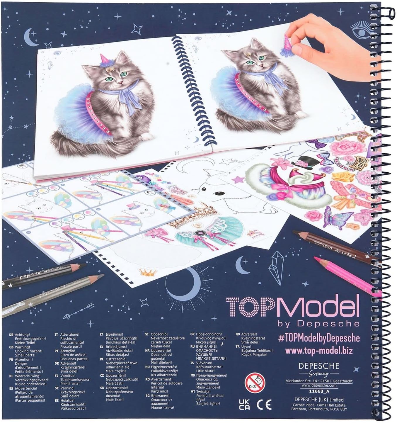 Depesche TOPModel 11663 Colouring Book Create Your Kitty in Moonlight Design, Colouring Book with Cat Motifs, 92 Pages, Includes Sticker, Approx. 22.2 x 20.7 x 1.2 cm