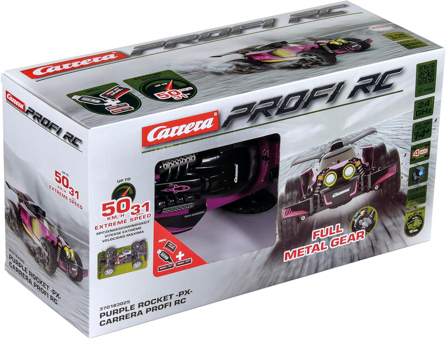 Carrera Professional RC Purple Rocket PX, 2.4 GHz, Carrera Professional RC Series, Extreme Speed up to 50 km/h, 4-wheel drive, splash-proof, high performance drifting, includes LiFePo4 battery