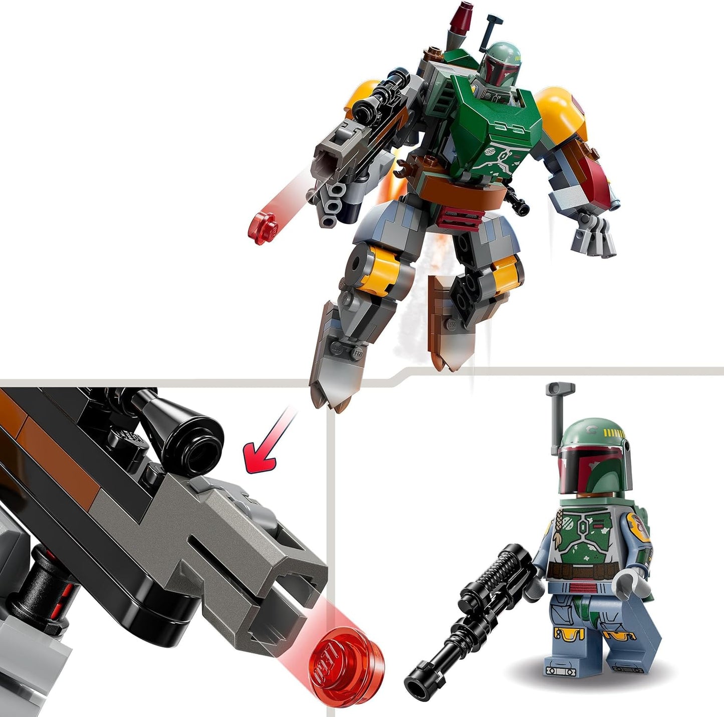 LEGO 75369 Star Wars Boba Fett Mech Buildable Action Figure with Blaster and Rocket Backpack with Flick Shooter Collectible Set for Kids