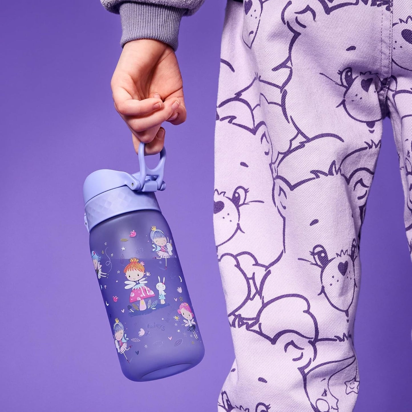 Ion8 Children's Water Bottle, 350 ml, Leak-Proof, One-Handed Opening, Secure Locking, Dishwasher Safe, BPA-Free, Carry Handle, Flip Lid, Easy to Clean, Climate Neutral, Fairy Design