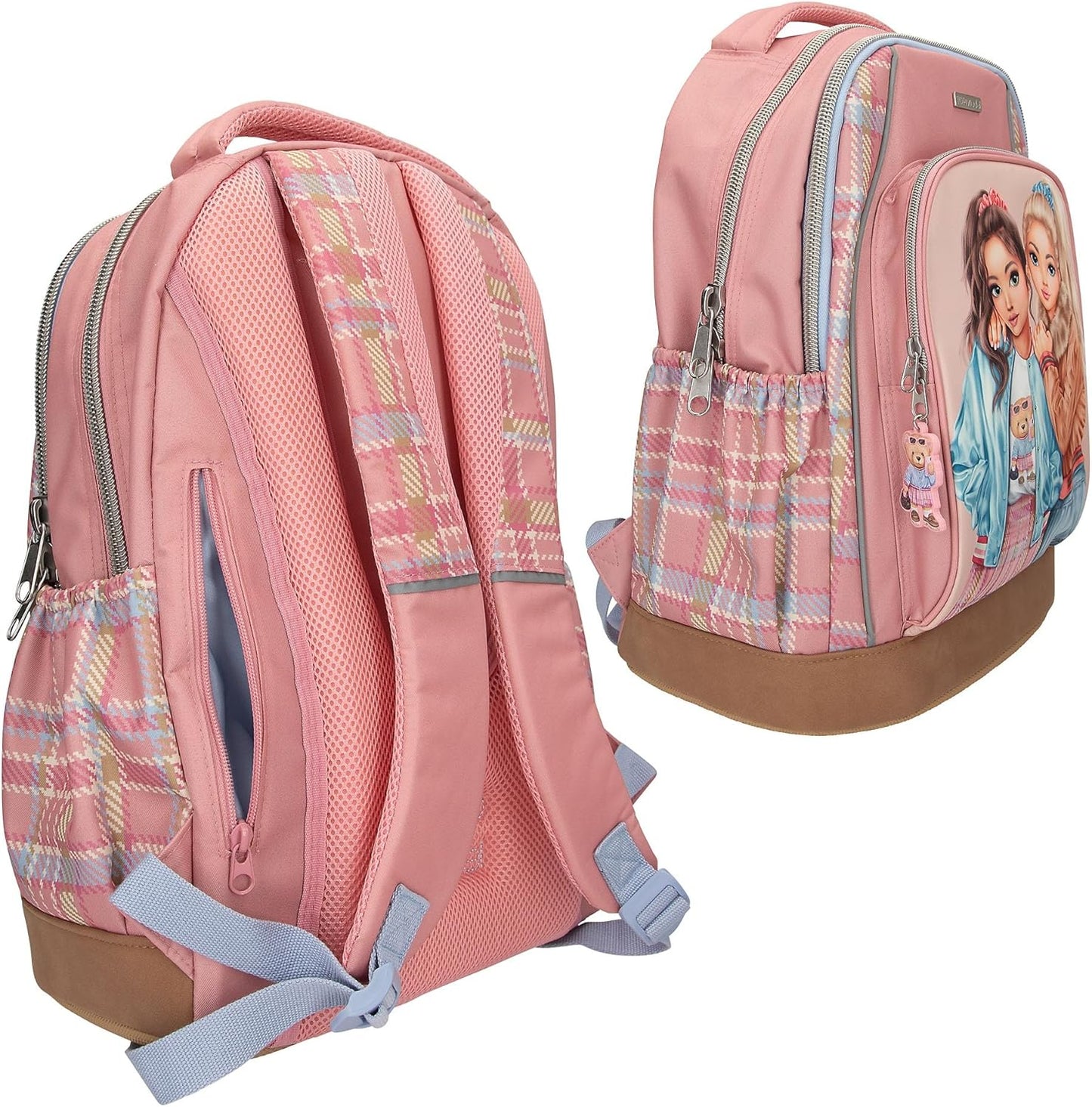 Depesche 13013 TOPModel Team Teddy School Backpack in Pink with Model Motif and Pendant, School Bag with Adjustable Straps