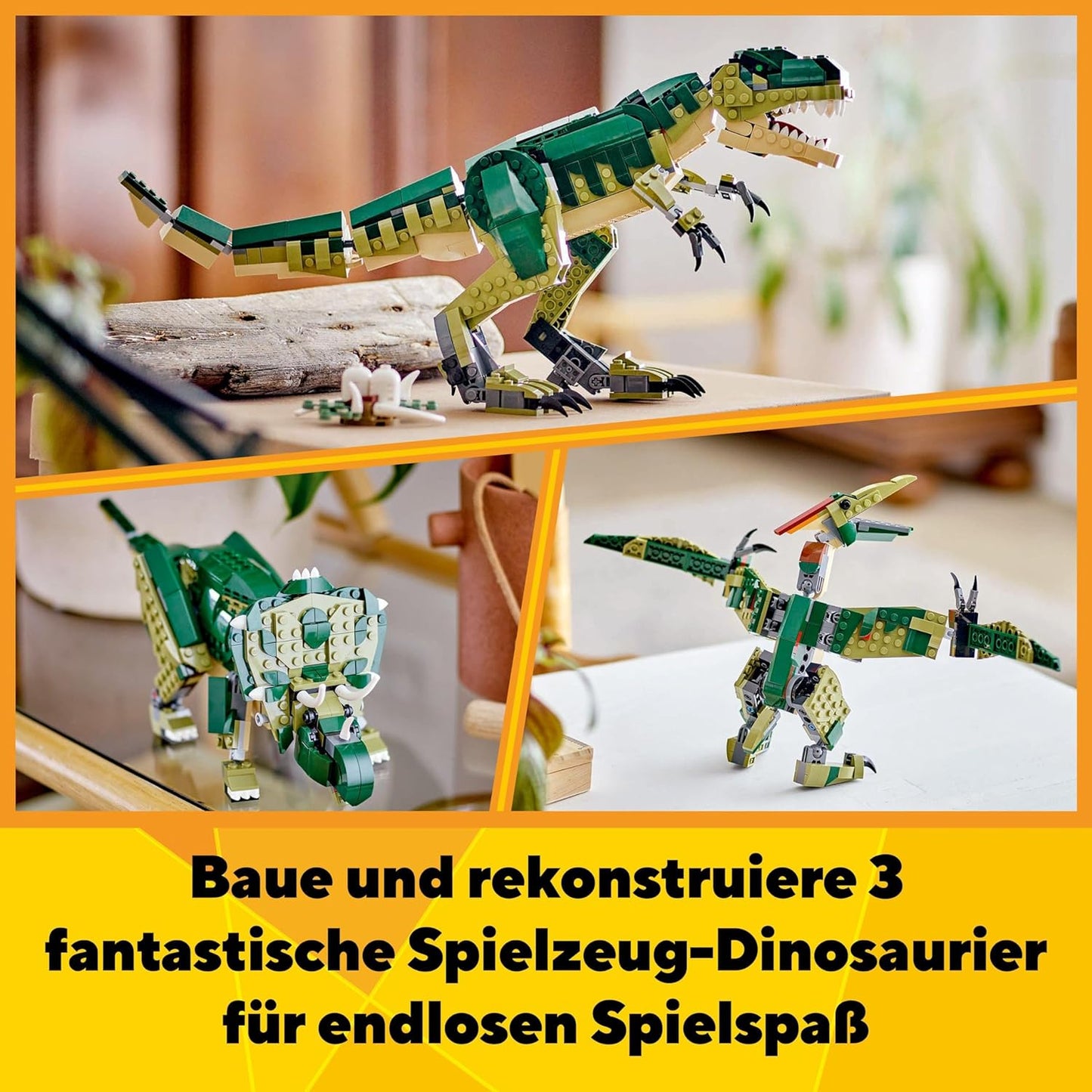 LEGO Creator T.Rex, 3-in-1 Dinosaur Convert into a Triceratops or Pterodactylus, Movable Dinosaur Model for Children, Gift for Boys and Girls 31151