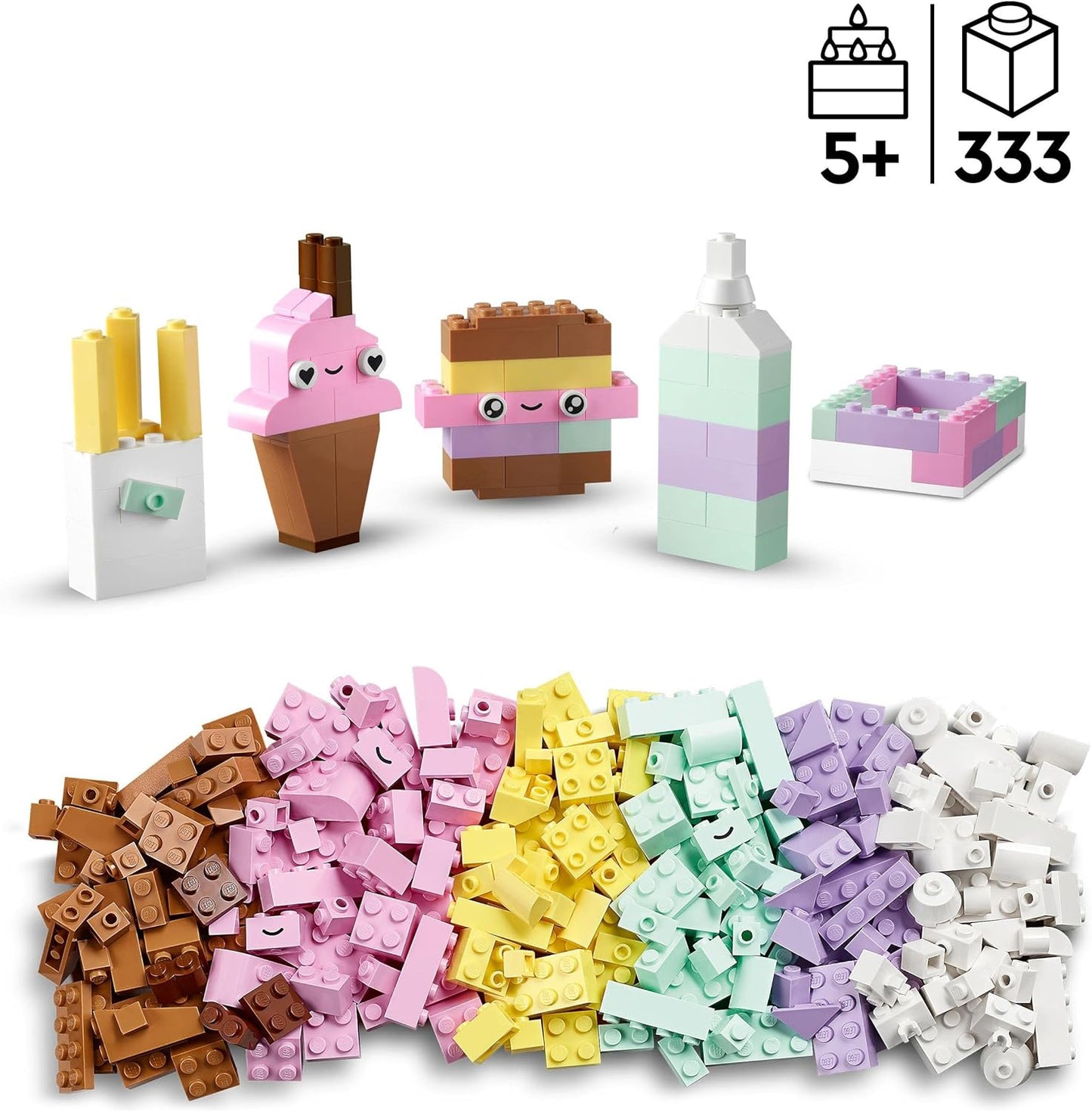 LEGO 11028 Classic Pastel Creative Building Set Building Blocks Box, Construction Toy for Girls and Boys from 5 Years with Models; Ice Cream, Dinosaur, Cat & More