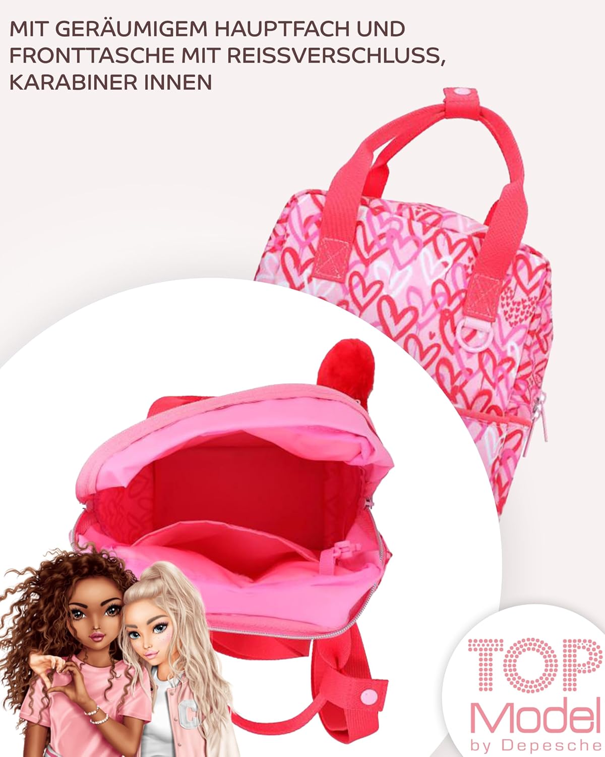 Depesche TOPModel One Love + TopModel Backpack Heart Shape One Love - Perfect Accessory Duo with Charming Heart Design for School and Everyday Life, Ideal for Stylish Girls, multicoloured