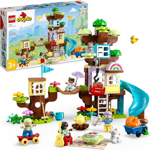 LEGO 10993 DUPLO 3-in-1 Tree House Toy for Toddlers from 3 Years, Girls and Boys with 4 Figures, Animals, Construction Toy with Building Blocks and a Slide, Educational Toy