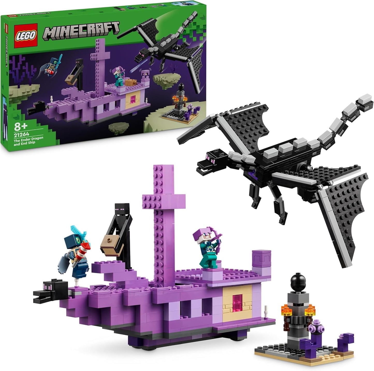 LEGO Minecraft The Ender Dragon and the End Ship, Action Toy and Explorer Set, Video Game Building Kit, Adventure Playset, Gift for Boys and Girls from 8 Years 21264