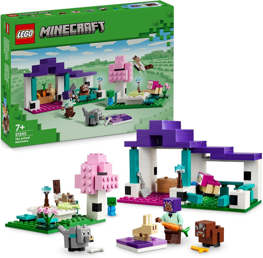 LEGO Minecraft The Animal Shelter, Toy with Many Animal Figures for Girls and Boys from 7 Years, Gift for Gamers and Children, Model Set of the Level Biome Made of Stones 21253