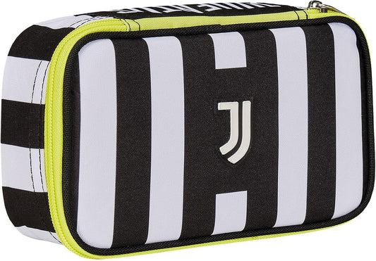 Seven Pencil Case Quick Case - FC Juventus Football - Win is The Rule, Black and White - Complete Compartment with Pencils, Pens and Markers, School Accessories, School Backpack - Pencil Case for