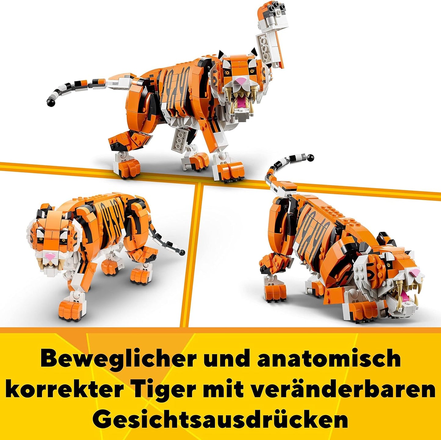 LEGO 31129 Creator Majestic Tiger, Panda or Fish 3-in-1 Animal Figure Set Toys for Kids Boys and Girls Construction Toy with Animals