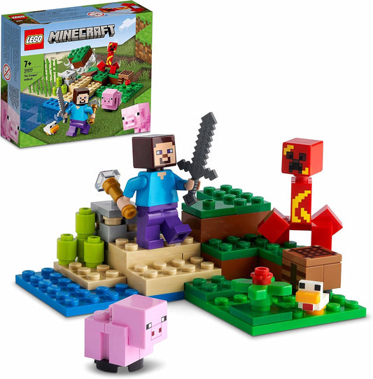 LEGO 21177 Minecraft The Ambush of the Creeper, Toy Set with Steve, Pig and Chick Figures, Children's Toy from 7 Years with Mini Figures