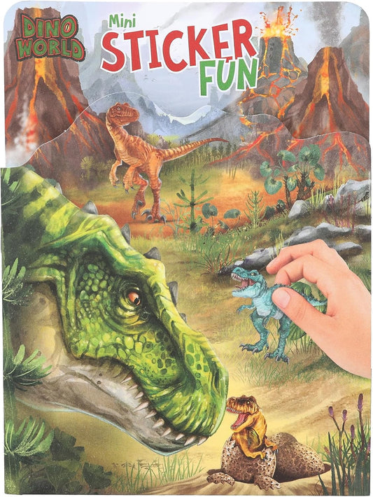 Depesche 12467 Dino World Mini Sticker Fun Sticker Book with 12 Background Pages to Design Yourself Includes 6 Sheets of Stickers