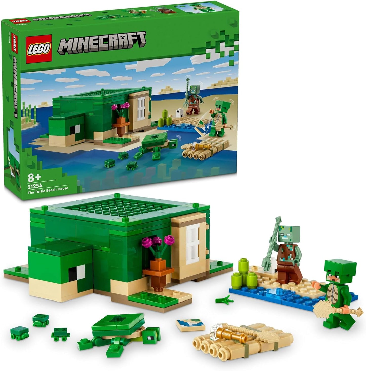 LEGO Minecraft The Turtle Beach House, Toy House with Accessories for Girls and Boys from 8 Years, Set with Animals and Figures from the Video Game, Gift for Gamers 21254