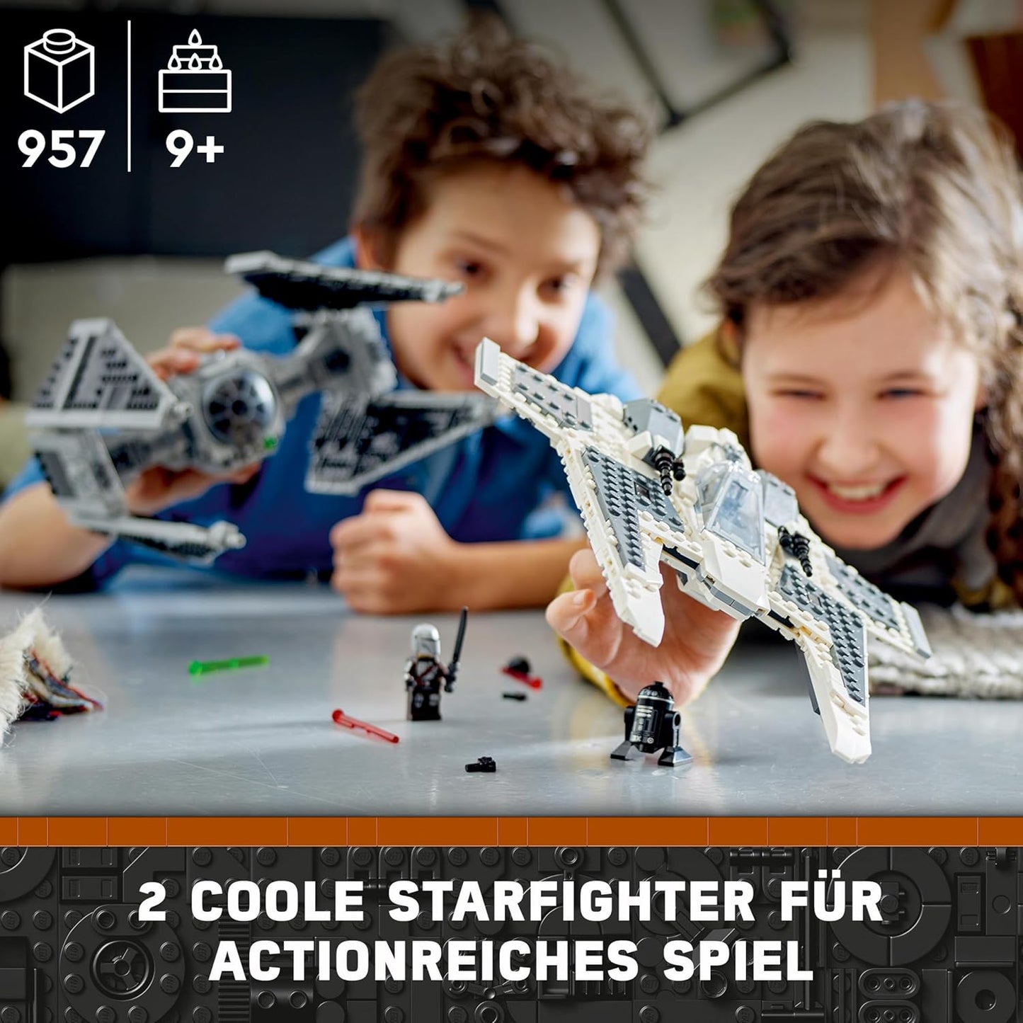 LEGO 75348 Star Wars Mandalorian Fang Fighter vs. TIE Interceptor Set, Starfighter Building Toy for Children with 3 Mini Figures, Droid and Dark Sword