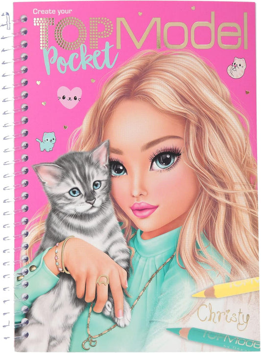 Depesche 11804 TOPModel Pocket Colouring Book with 120 Pages for Designing Chic Looks and Outfits for Models and Their Four-Legged Friends, Includes a Sticker Sheet with Accessory Stickers