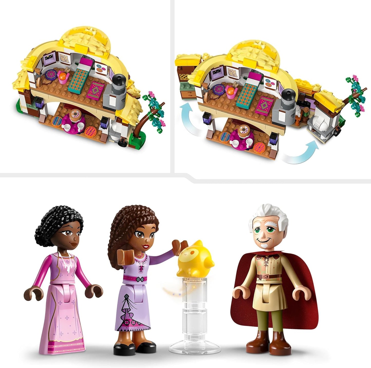 LEGO 43231 Disney Wish Asha's House Set, Opening Toy Dollhouse from the Wish Movie with Asha, Sakina and Sabino Mini Dolls and Star Figure, Kids, Girls and Boys