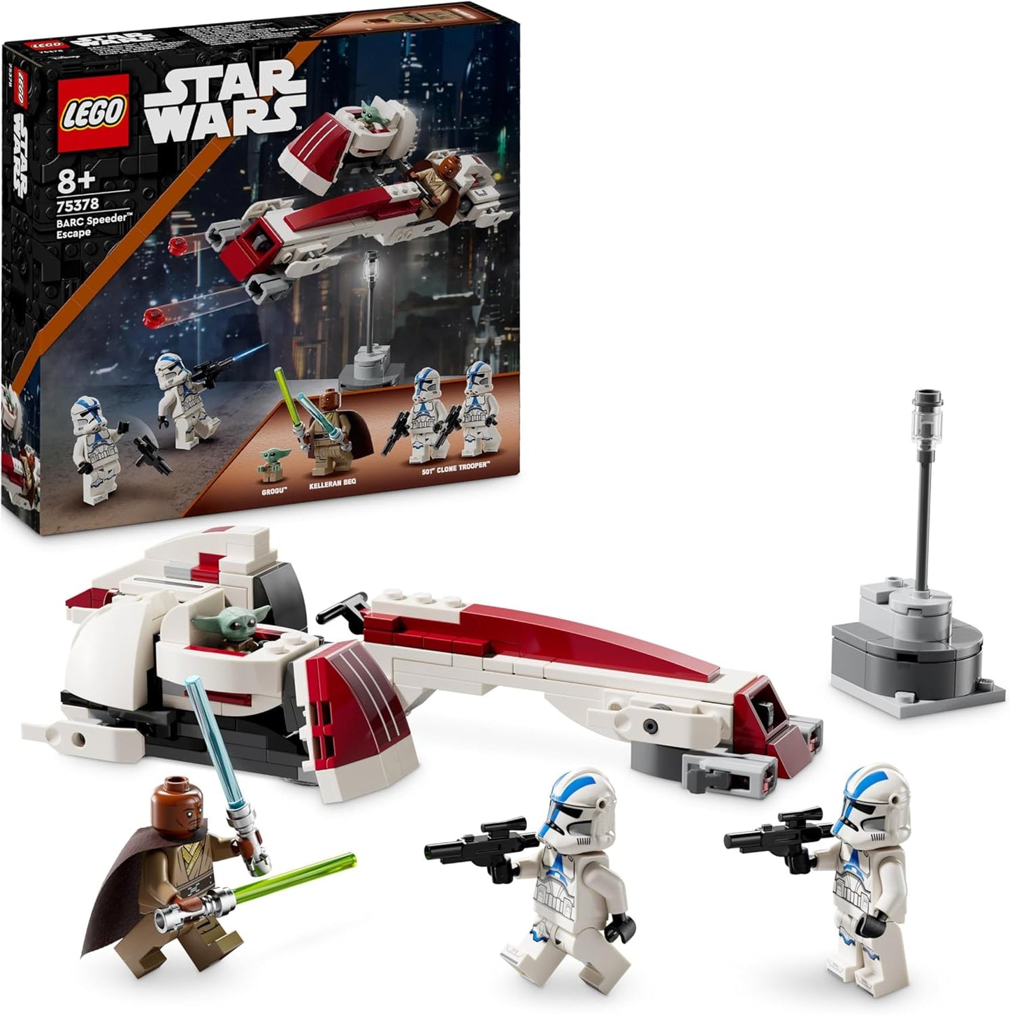 Lego Star Wars Escape with the BARC Speeder, The Mandalorian Set, Toy Bike with Sidecar, Includes Kelleran Beq and Grogu Figures, Gift for Boys and Girls 8 Years and Up, 75378