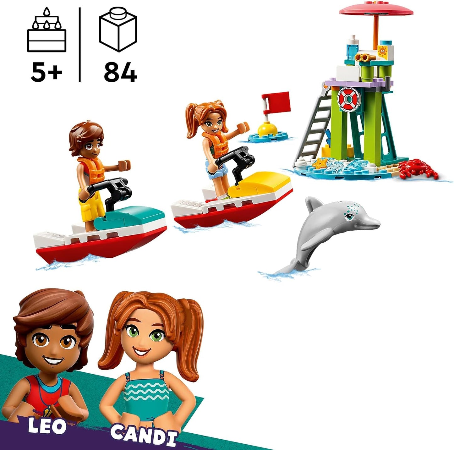 LEGO Friends Lifeguard Lookout Tower with Jet Skis, Children's Toy, Gift Idea for Girls and Boys from 5 Years with 2 Toy Figures and Dolphin, Jet Ski Toy 42623