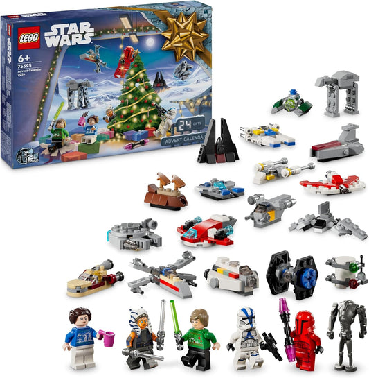 LEGO Star Wars Advent Calendar 2024 for Kids, 18 Collectible Mini Build Toys, 6 Characters, Christmas Holiday Gift Idea for 6 Plus Year Old Boys, Girls and Fans 75395